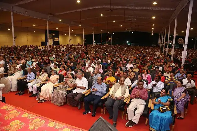 An audience gathered for a community music festival.