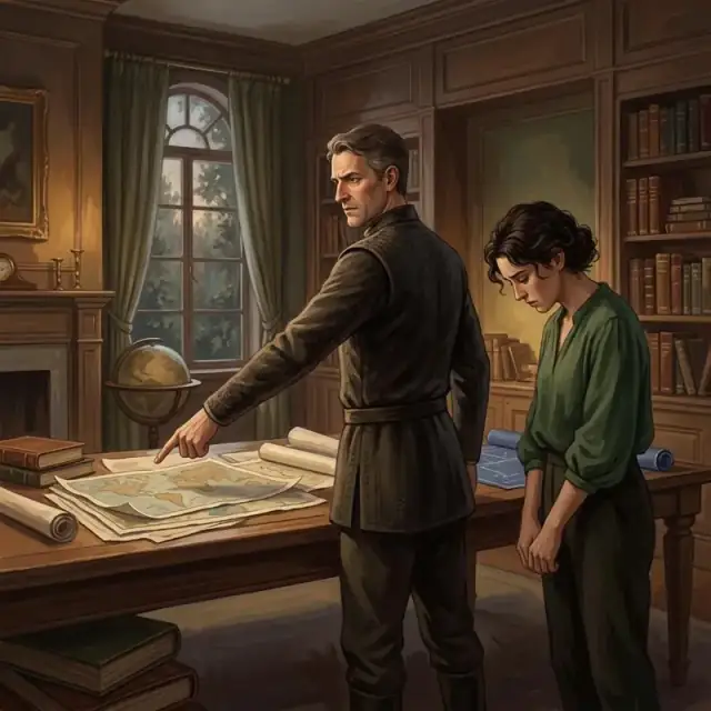 Conceptual illustration: Two adults stand in a room; one is clearly dominant, standing tall and pointing, while the other is looking down, visibly excluded from the decision-making process. The lighting is dramatic, highlighting the power imbalance between the two and the isolation of the second person.